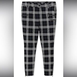 Torrid Plus Size 12 BLACK & TEAL PLAID PONTE MULTI ZIP SKINNY ANKLE PANT Slacks
